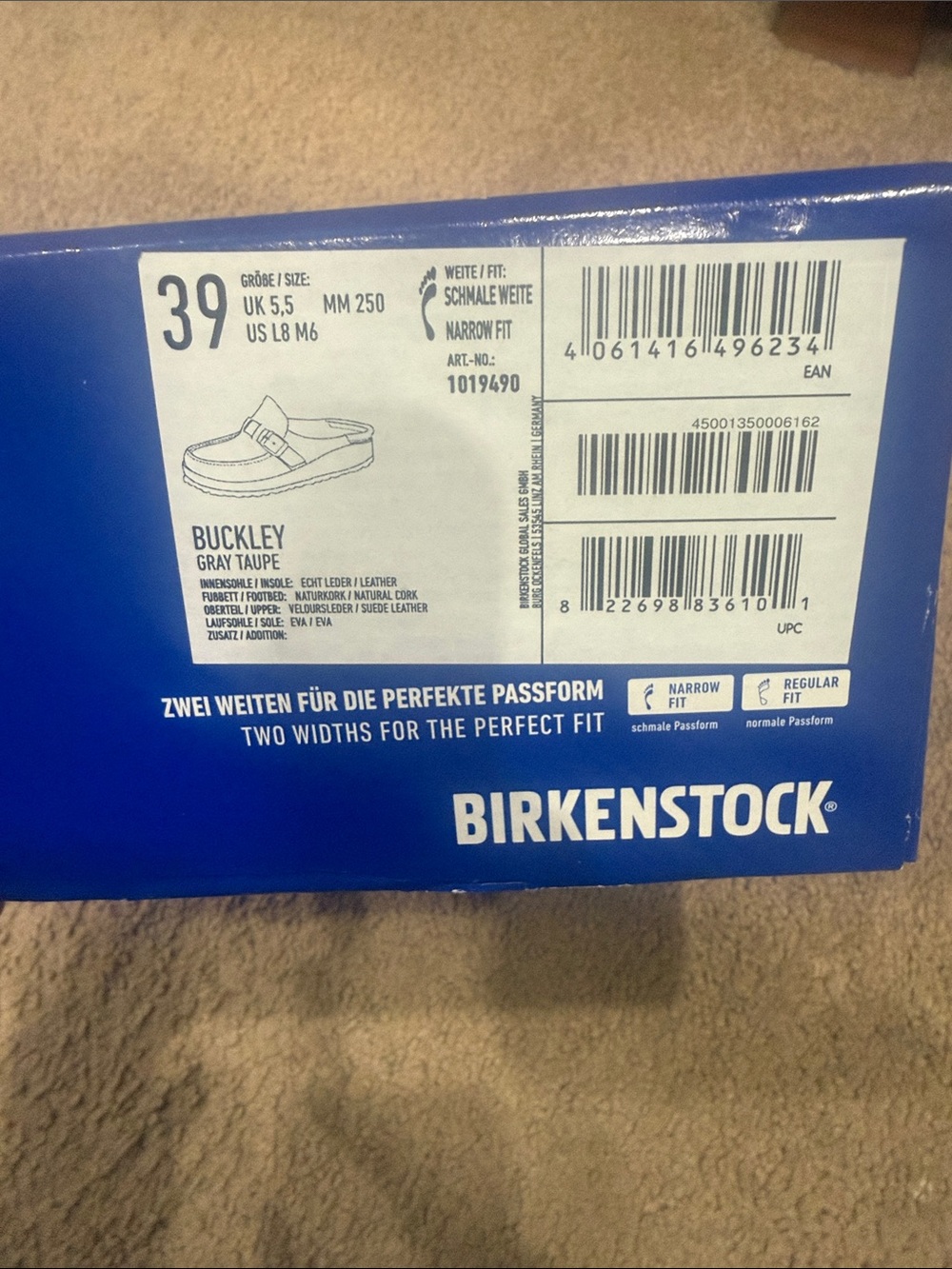 NIB size 39 Birkenstock Buckley- Gray Taupe